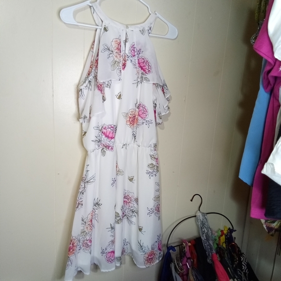Maurices White Midi Dress with Pink and Peach Floral Print - Picture 4 of 5